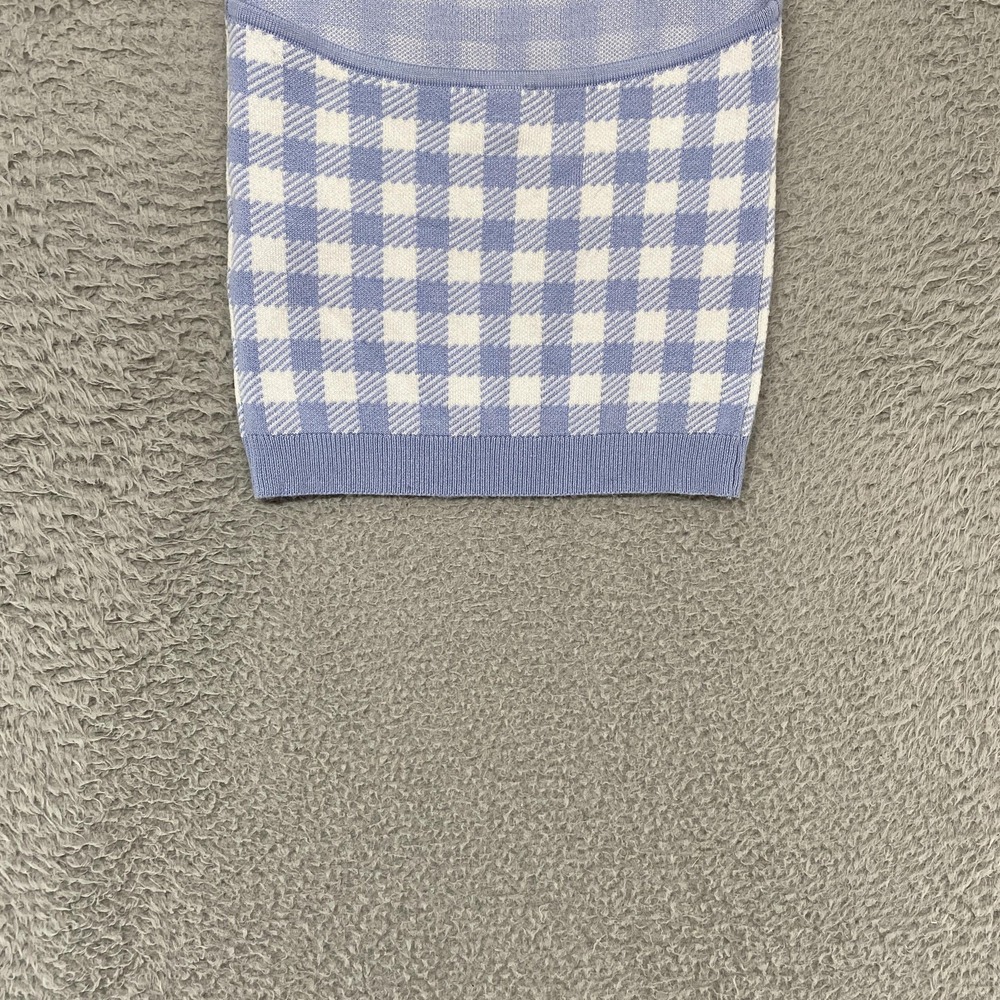 Abercrombie & Fitch Crop Tank Top Womens XS Blue Gingham Plaid Knit Square Neck - Picture 10 of 13